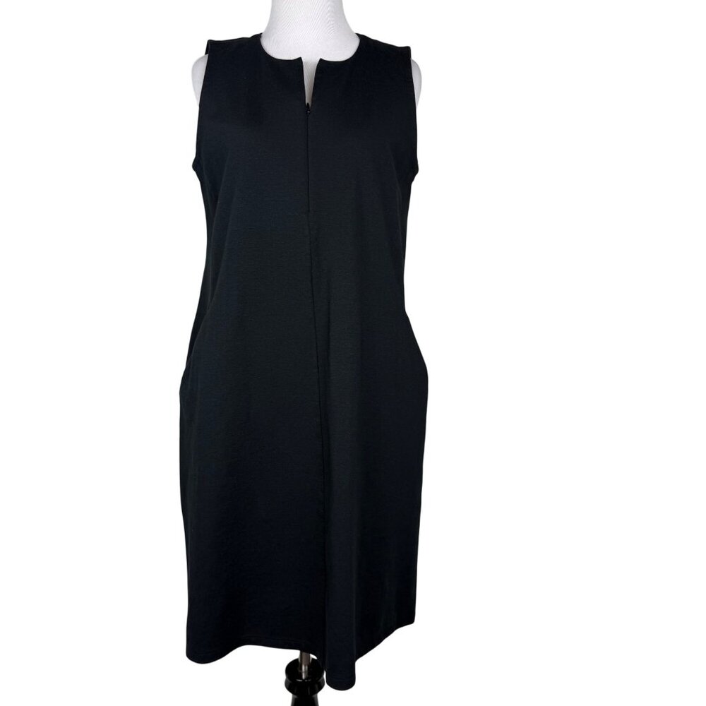 Eileen Fisher Black Organic Cotton Blend Sleeveless Dress With Pockets S/P